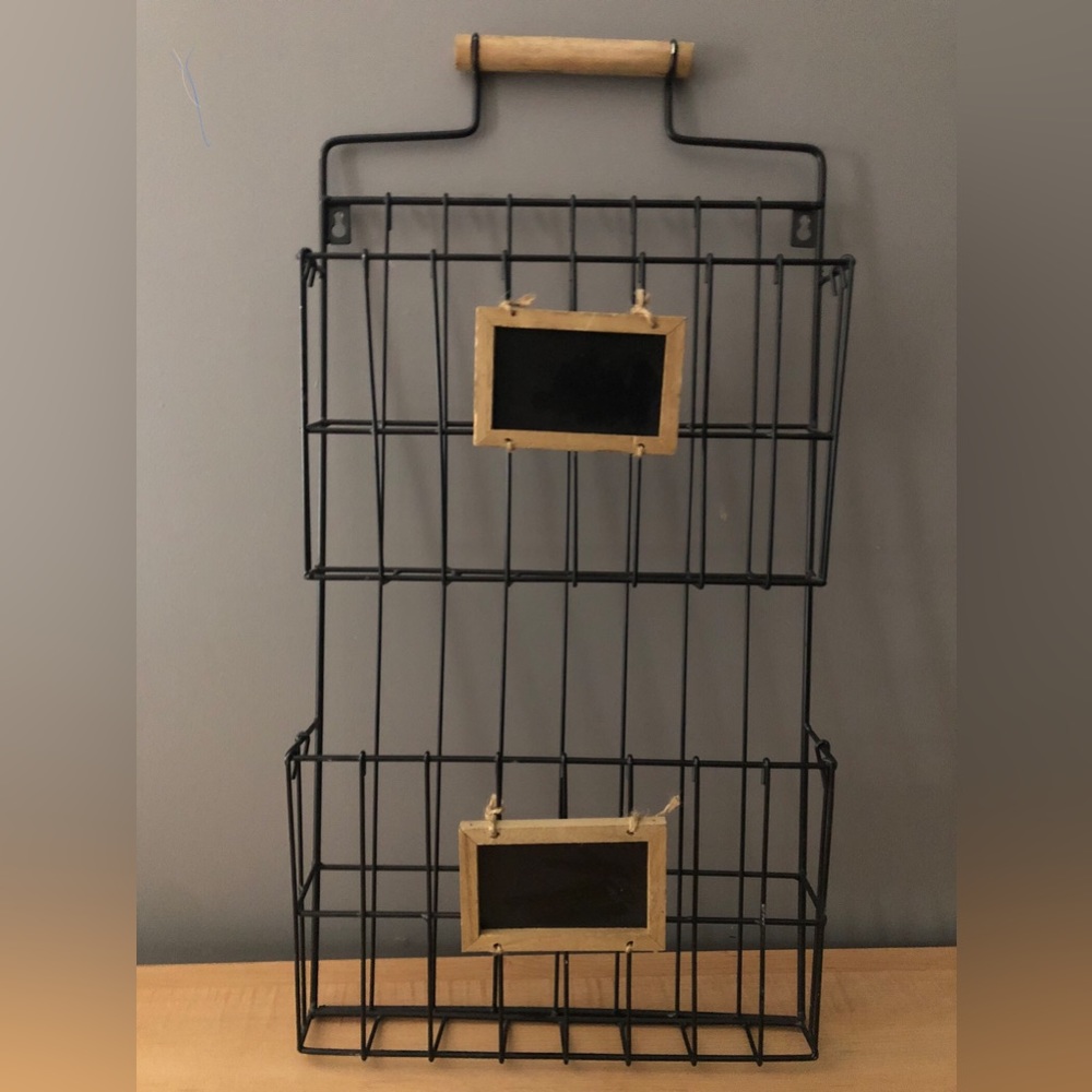 Hanging file holder with chalk signs